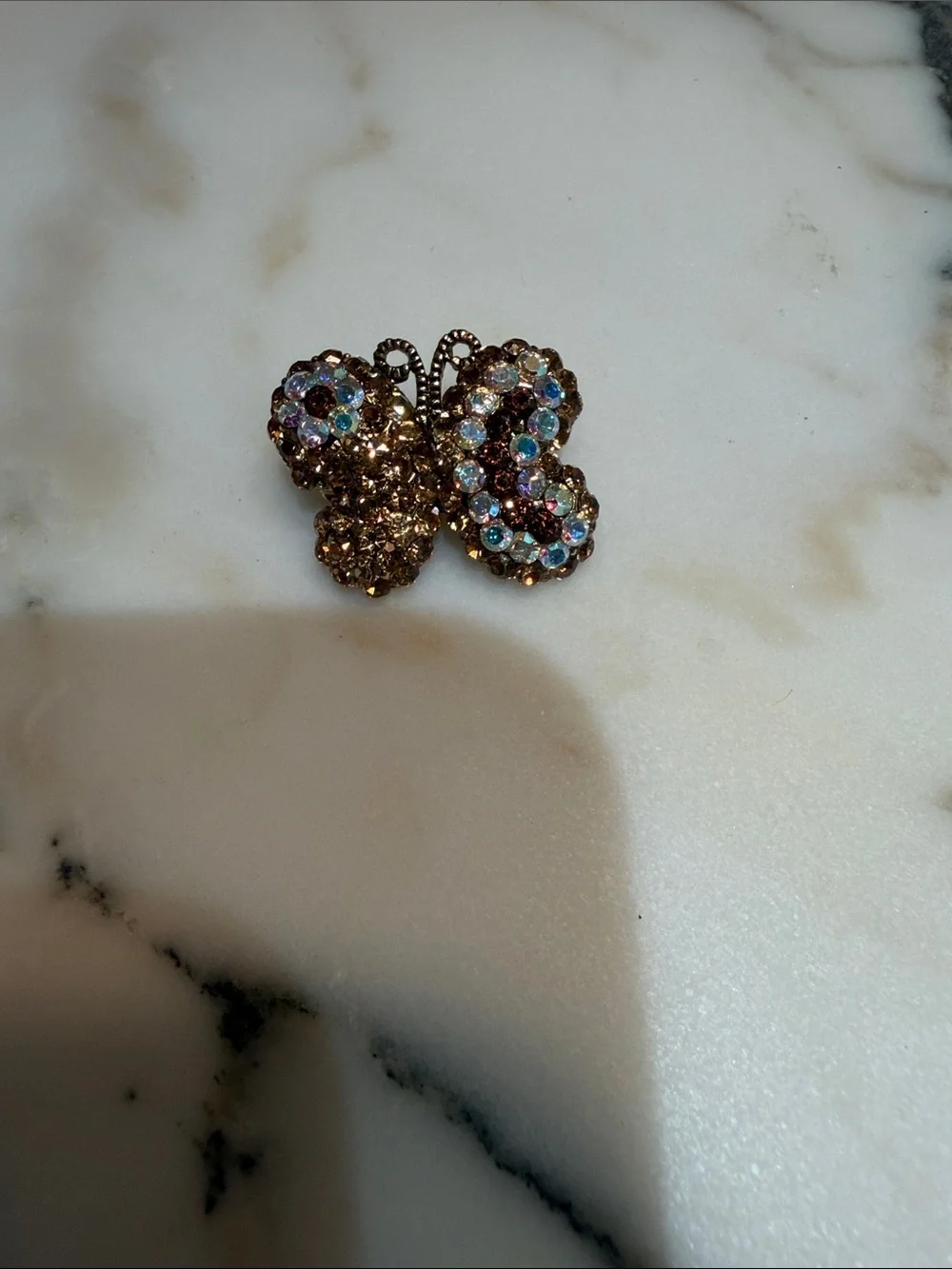 Crystal Butterfly Brooch in Gold with Multicolor Accents